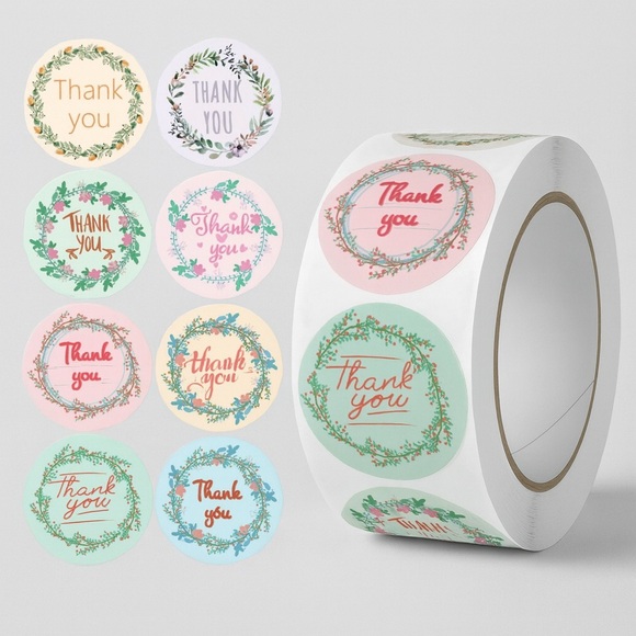 STICKERAFT Other - Round Frames Thank You Stickers Roll 8Floral Designs | Thank you sticker…